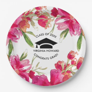 Watercolor Floral Graduation Party Paper Plates