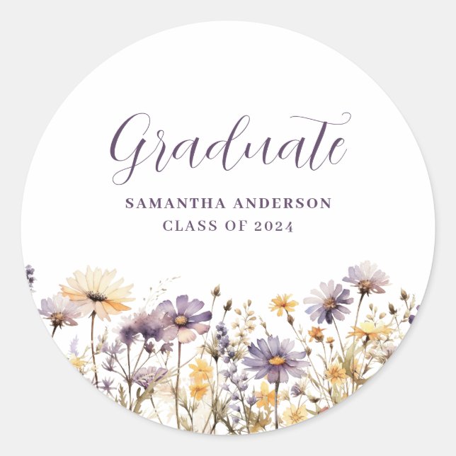 Watercolor Floral Graduation Sticker (Front)