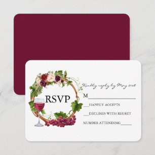 Watercolor Floral Grape Vine Wreath Wedding RSVP Card