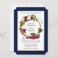 Watercolor Floral Grape Vines Wreath Blue Wedding