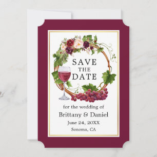 Watercolor Floral Grape Vines Wreath Save The Date