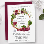 Watercolor Floral Grape Vines Wreath Wedding Invitation<br><div class="desc">Modern Elegant Watercolor Grapes and Vines Wood Wreath Wedding Invitation includes burgundy roses,  pink roses,  red roses and botanical greenery.</div>