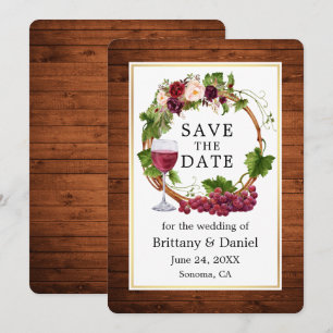 Watercolor Floral Grape Vines Wreath Wood Save The Date
