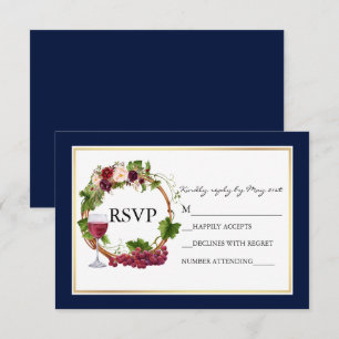 Watercolor Floral Grapes Wreath Wedding Blue RSVP Card