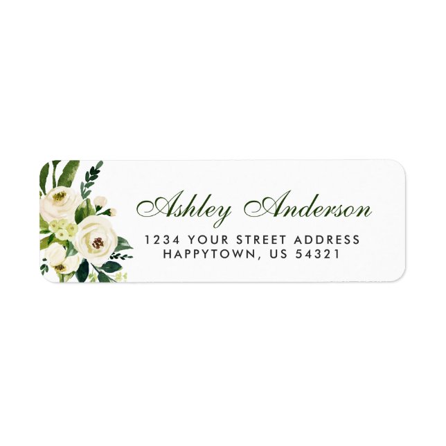 Watercolor Floral Green and White Address (Front)
