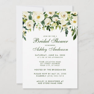 Watercolor Floral Green Bridal Shower Invitation