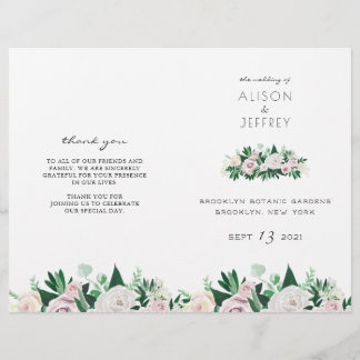 Watercolor Floral Green Folded Wedding Program
