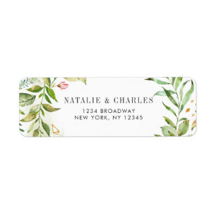Watercolor Floral Green Foliage Return Address