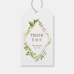 Watercolor Floral Green Foliage Thank You Gift Tag