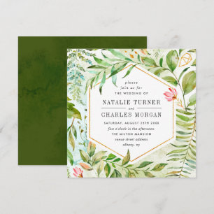 Watercolor Floral Green Foliage Wedding Invitation