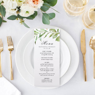 Watercolor Floral Green Foliage Wedding Menu Card