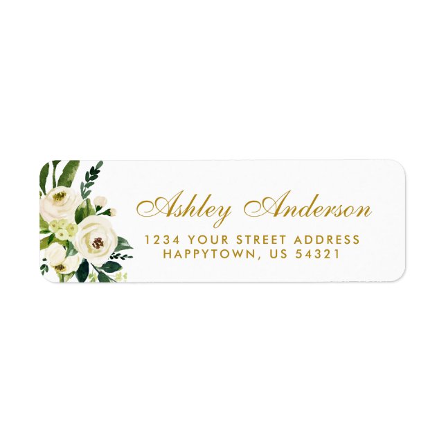 Watercolor Floral Green Gold Address (Front)