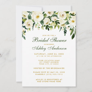 Watercolor Floral Green Gold Bridal Shower Invite