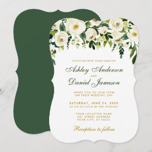Watercolor Floral Green Gold Wedding Invitation GB