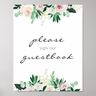 Watercolor Floral Green Guestbook Wedding