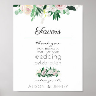 Watercolor Floral Green Wedding Favors Thank You Poster