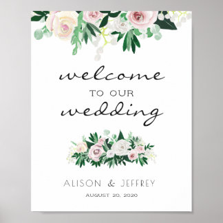Watercolor Floral Green Welcome Wedding Poster