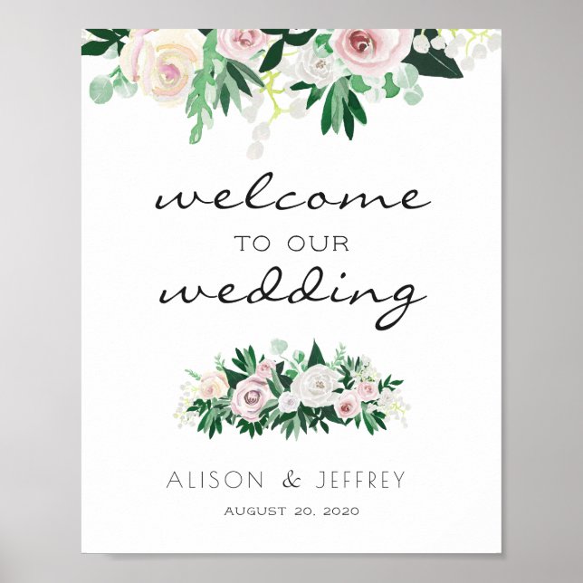 Watercolor Floral Green Welcome Wedding Poster (Front)