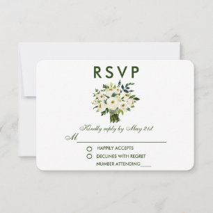 Watercolor Floral Green White Bouquet Wedding RSVP