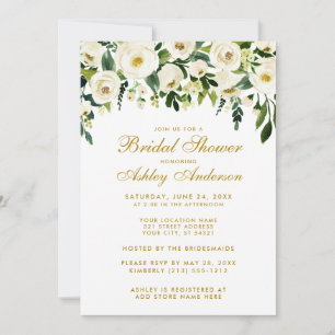 Watercolor Floral Green White Gold Bridal Shower W Invitation