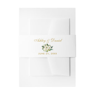 Watercolor Floral Green White Gold Wedding GS Invitation Belly Band