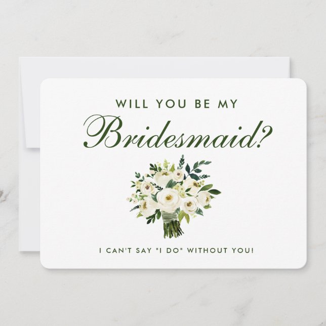 Watercolor Floral Green White Wedding Bridesmaid B Invitation (Front)