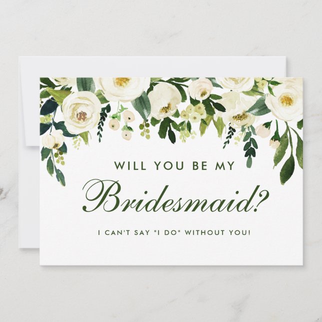 Watercolor Floral Green White Wedding Bridesmaid G Invitation (Front)