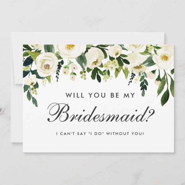 Watercolor Floral Green White Wedding Bridesmaid Invitation (Front)