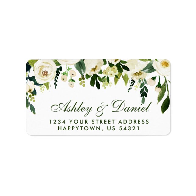 Watercolor Floral Green White Wedding GS Label (Front)