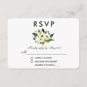 Watercolor Floral Green White Wedding RSVP Card