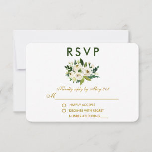 Watercolor Floral Green White Wedding RSVP GG Card