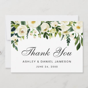Watercolor Floral Green White Wedding Thank You