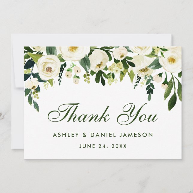 Watercolor Floral Green White Wedding Thank You GS (Front)