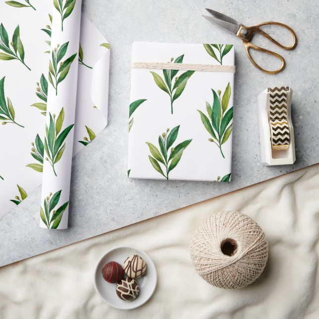 Watercolor floral greenery. Botanical pattern Wrapping Paper (Crafts)