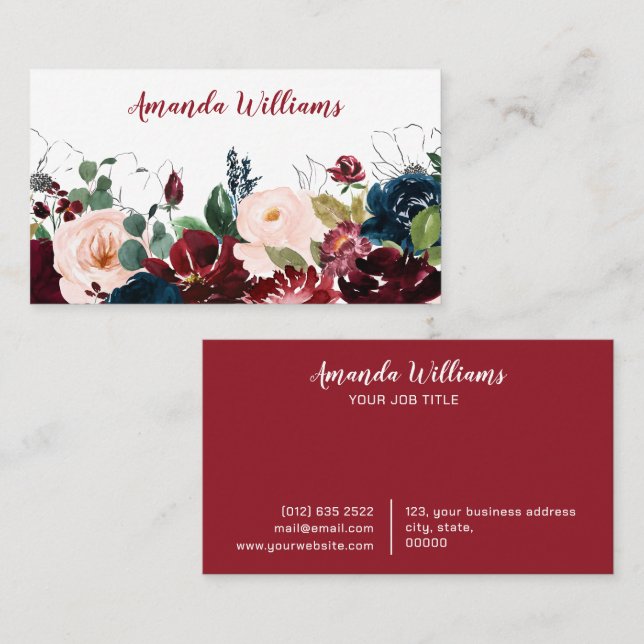 Watercolor Floral Greenery Feminine Business Card (Front/Back)