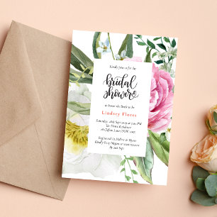 Watercolor Floral Greenery Leaves Bridal Shower Invitation