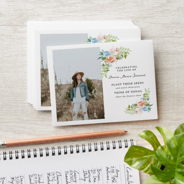 Watercolor Floral & Greenery Memorial Seed Packet  Envelope (Stacked)