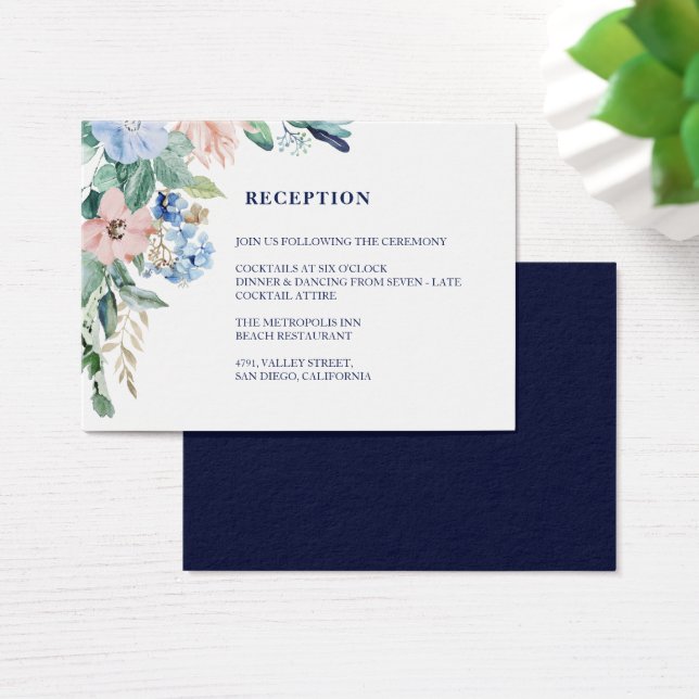 Watercolor Floral Greenery Navy Wedding Reception (Desk)