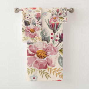 Watercolor Floral Greenery Pattern Bath Towel Set