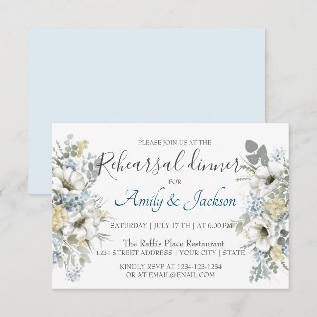 Watercolor Floral Greenery Rehearsal Dinner Invitation (Front/Back)