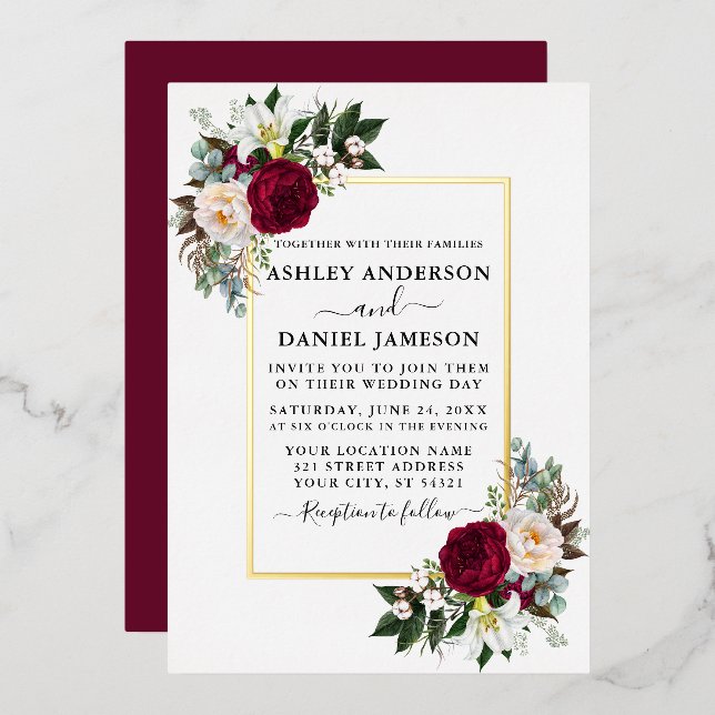 Watercolor Floral Greenery Wedding Gold (Front/Back)