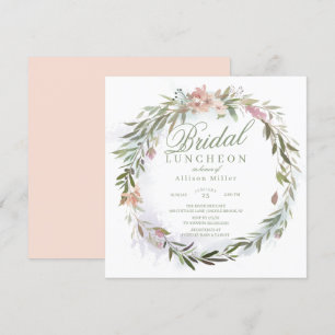 Watercolor Floral Greenery Wreath Bridal Luncheon Invitation