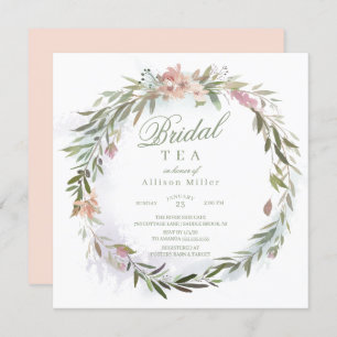Watercolor Floral Greenery Wreath Bridal Tea Invitation