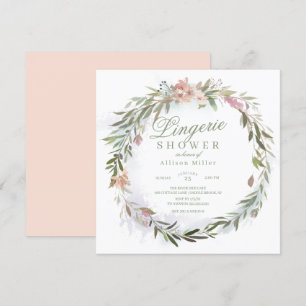 Watercolor Floral Greenery Wreath Lingerie Shower Invitation