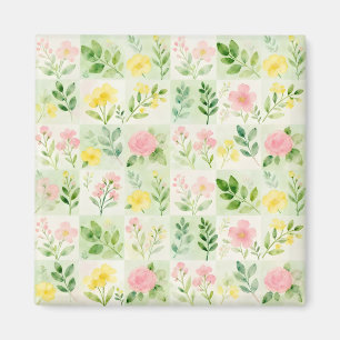Watercolor Floral Grid Pattern Magnet