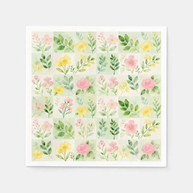 Watercolor Floral Grid Pattern Napkin (Front)
