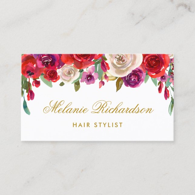 Watercolor Floral Hair Stylist Appointment Card (Front)