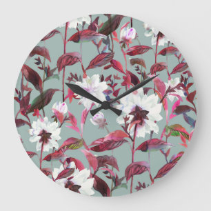 Watercolor Floral: Hand Drawn Blooms. Large Clock