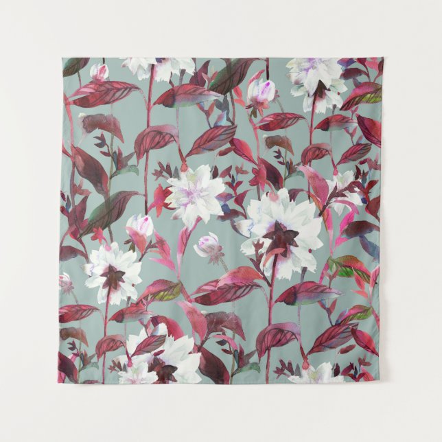 Watercolor Floral: Hand Drawn Blooms. Tapestry (Front)