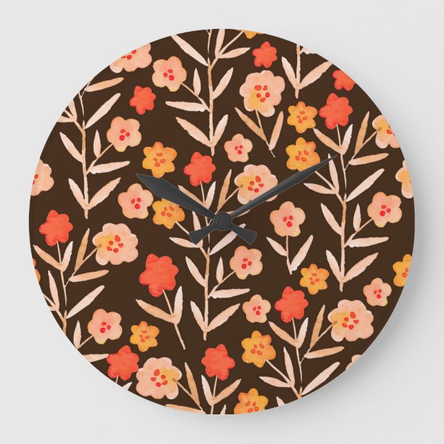 Watercolor Floral: Hand Drawn Texture Large Clock (Front)
